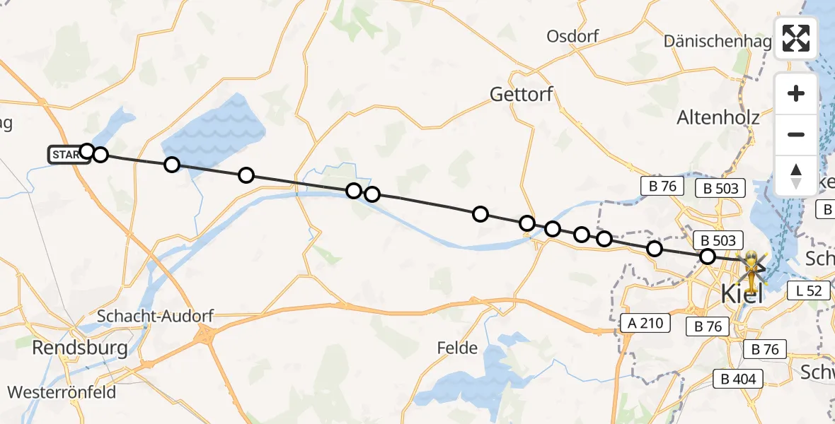 Routekaart van de vlucht: Rettungshubschrauber nach Kiel, Arnold-Heller-Straße