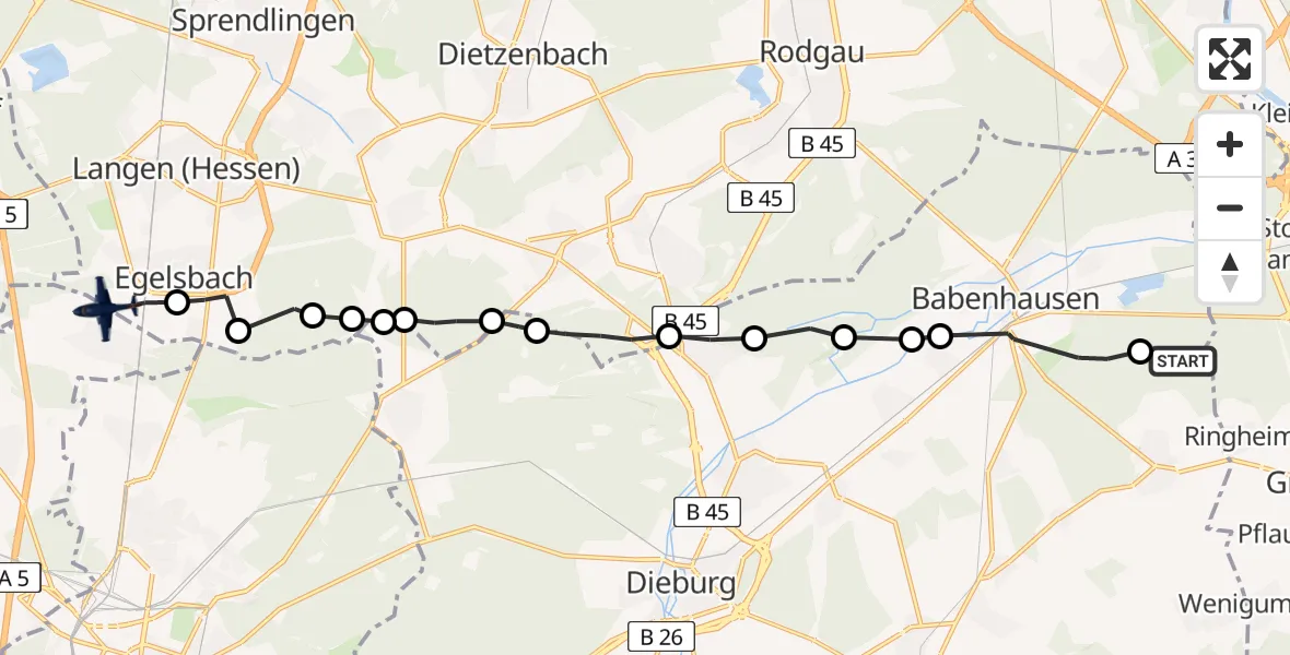 Routekaart van de vlucht: Polizeiflugzeug nach Frankfurt-Egelsbach Airport