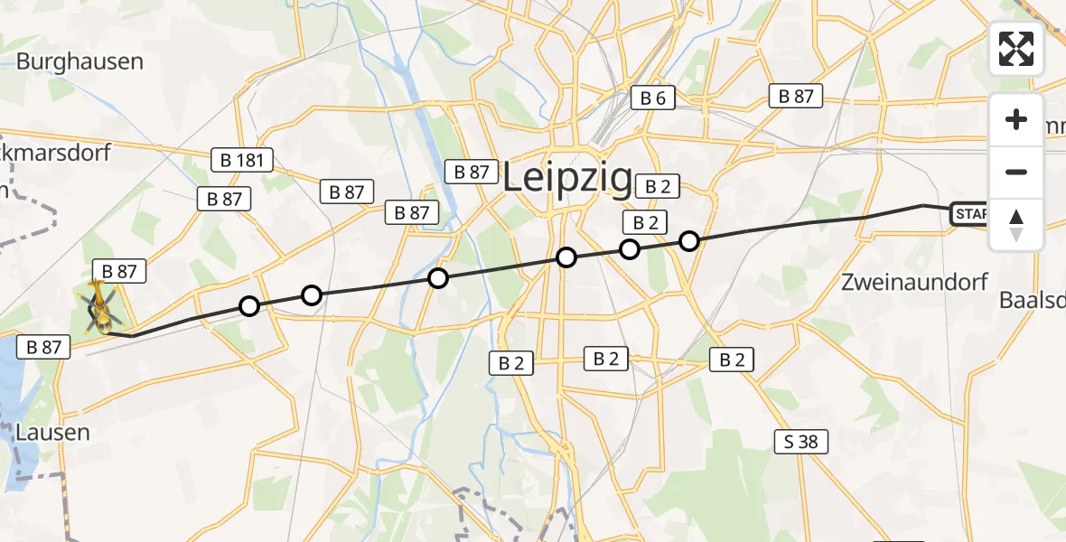 Flugroute Rettungshubschrauber Ost - West, 16 März 2026, 15:26