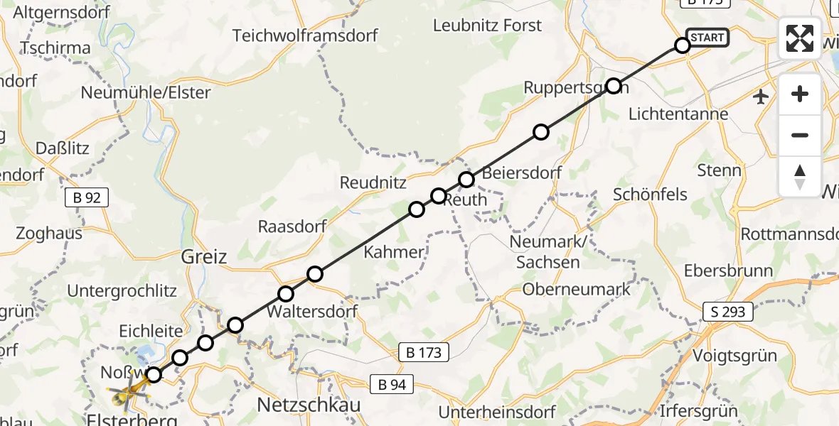 Routekaart van de vlucht: Rettungshubschrauber nach Elsterberg, Greizer Straße