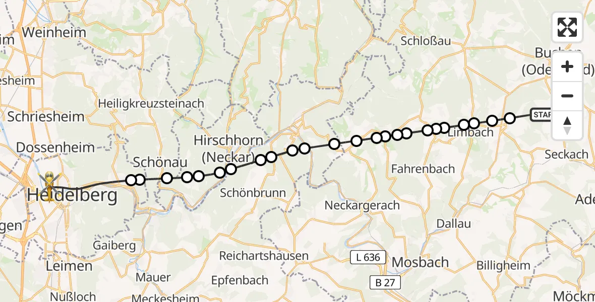Flugroute Rettungshubschrauber Bödigheim - Heidelberg, 16 März 2026, 15:27
