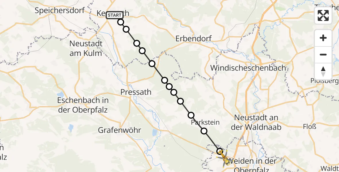Flugroute Rettungshubschrauber Nordoberpfalz Hospital Kemnath - Latsch, 16 März 2026, 15:41