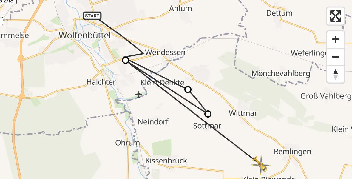 Flugroute Rettungshubschrauber Wolfenbüttel - Remlingen, 16 März 2026, 15:44