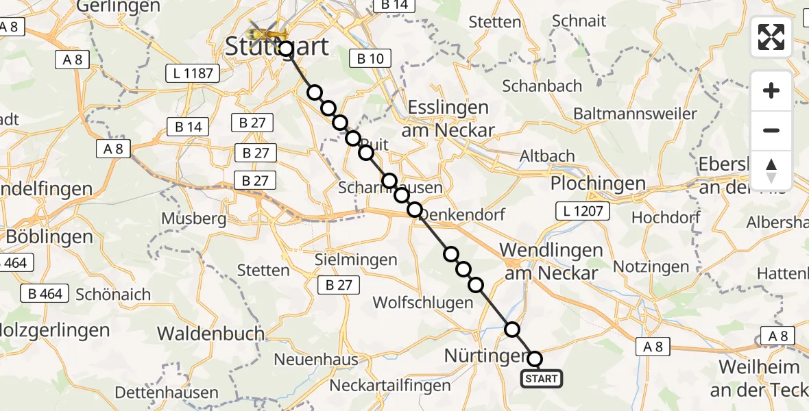 Routekaart van de vlucht: Rettungshubschrauber nach Stuttgart, Kriegsbergstraße
