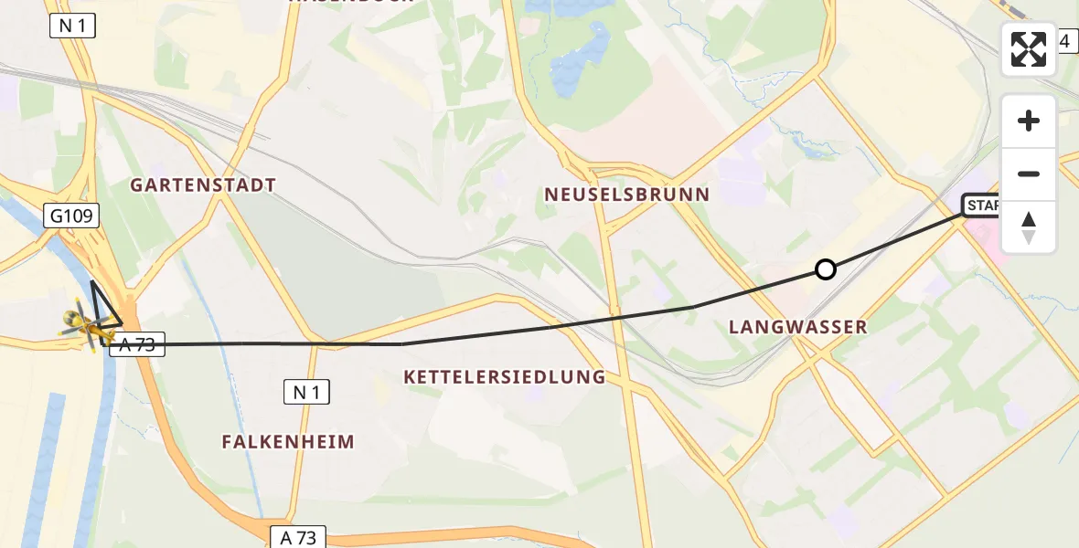 Flugroute Rettungshubschrauber Nürnberg South Hospital - Nürnberg, 16 März 2026, 16:06