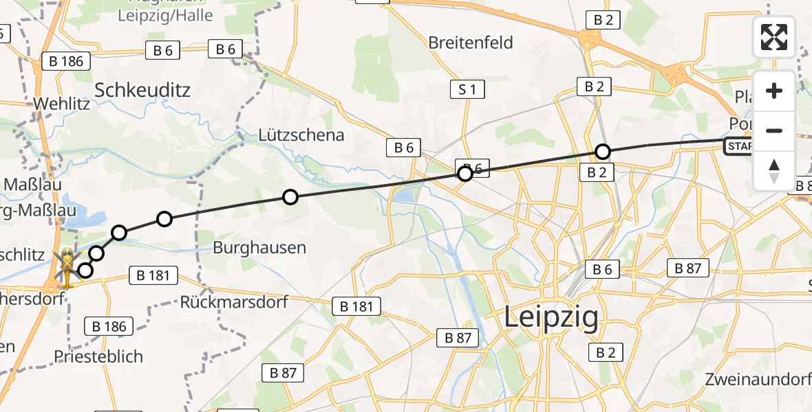 Flugroute Rettungshubschrauber Nordost - ADAC Air Rescue Station Leipzig/Schkeuditz-Dölzig Heliport (Christoph 61), 16 März 2026, 16:07