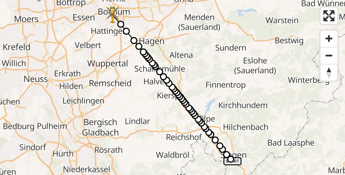 Routekaart van de vlucht: Rettungshubschrauber nach Bochum, Bürkle de la Camp-Platz