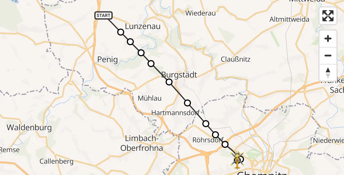 Routekaart van de vlucht: Rettungshubschrauber nach Flemmingstraße Hospital Rooftop