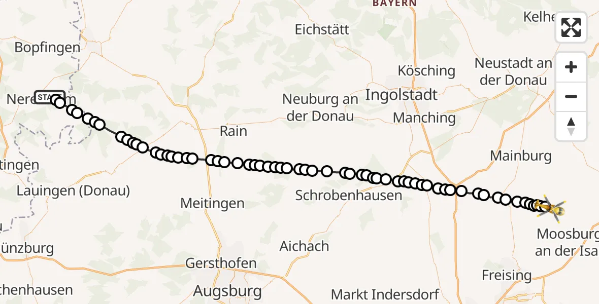 Routekaart van de vlucht: Rettungshubschrauber nach Hörgertshausen, St 2085