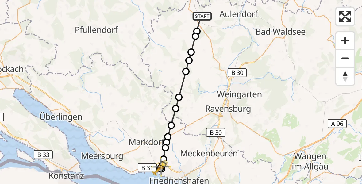 Routekaart van de vlucht: Rettungshubschrauber nach Friedrichshafen Hospital