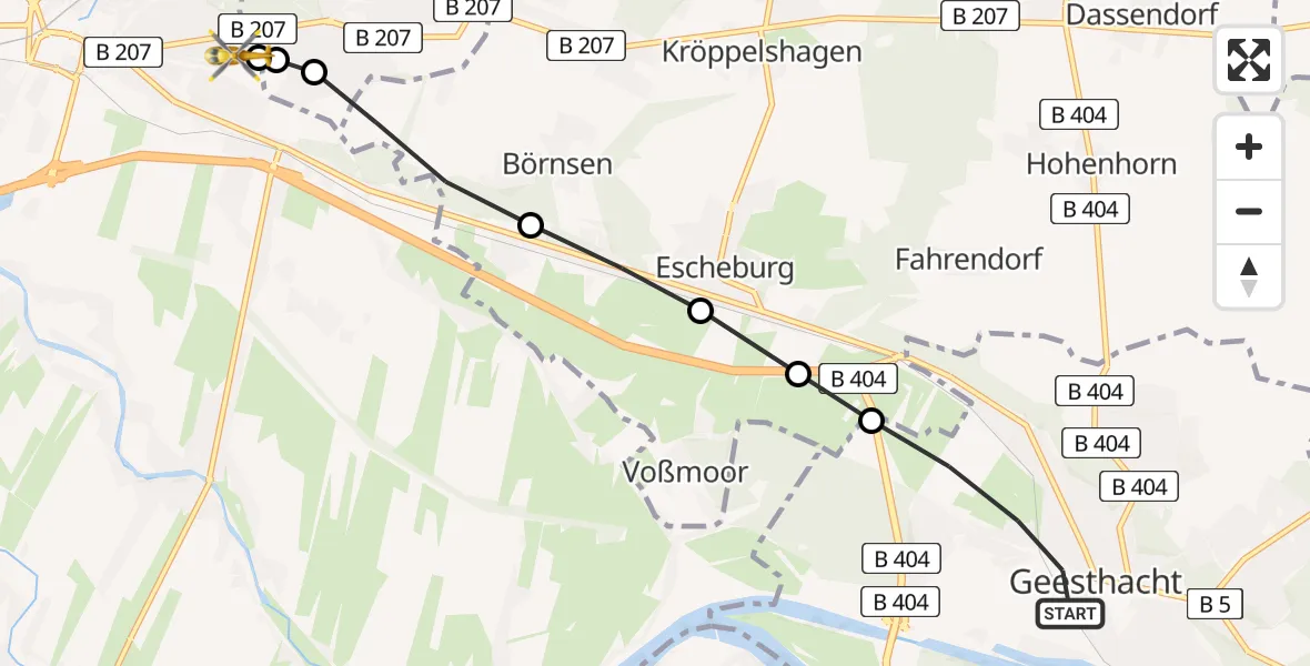Routekaart van de vlucht: Ambulanzhubschrauber nach Bethesda Hospital