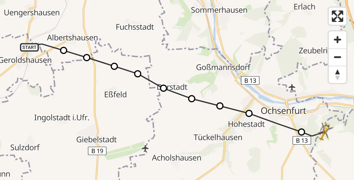 Routekaart van de vlucht: Rettungshubschrauber nach Ochsenfurt, Am Greinberg