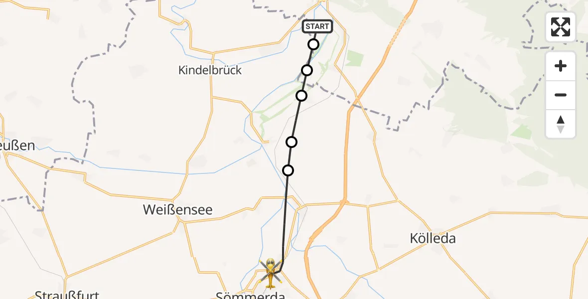 Flugroute Rettungshubschrauber Oldisleben - Sömmerda, 16 März 2026, 16:49