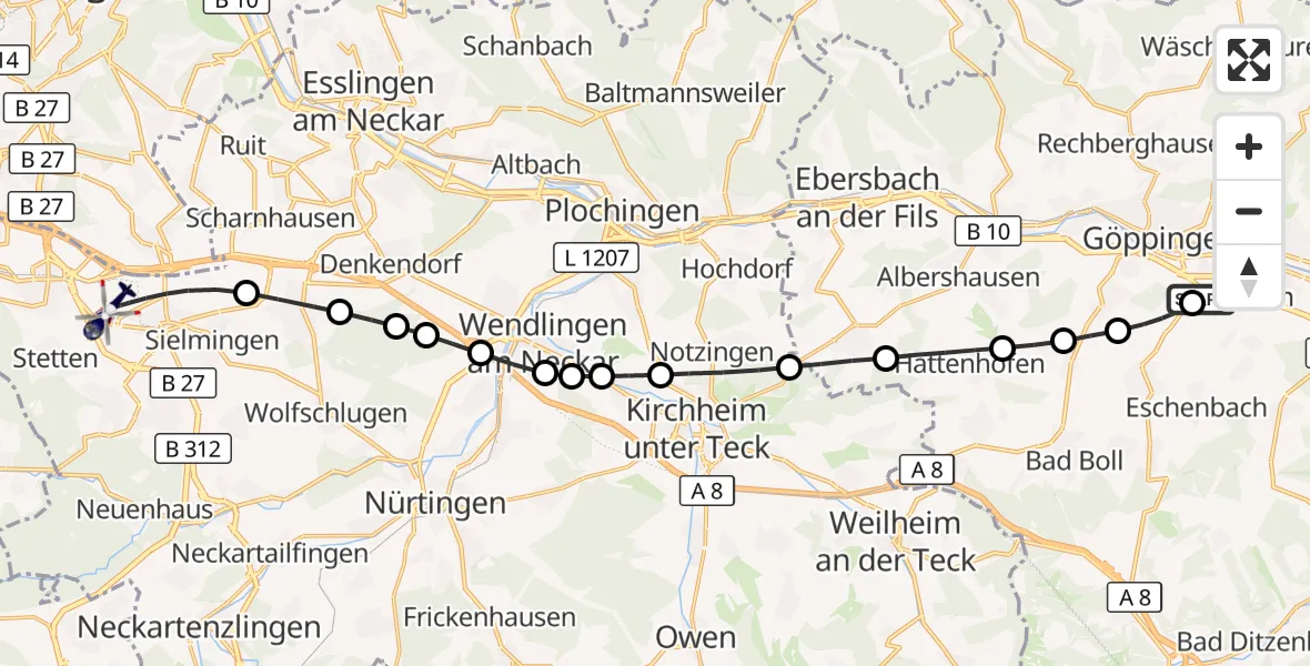 Flugroute Polizeihubschrauber Holzheim - Stuttgart Airport, 16 März 2026, 17:06