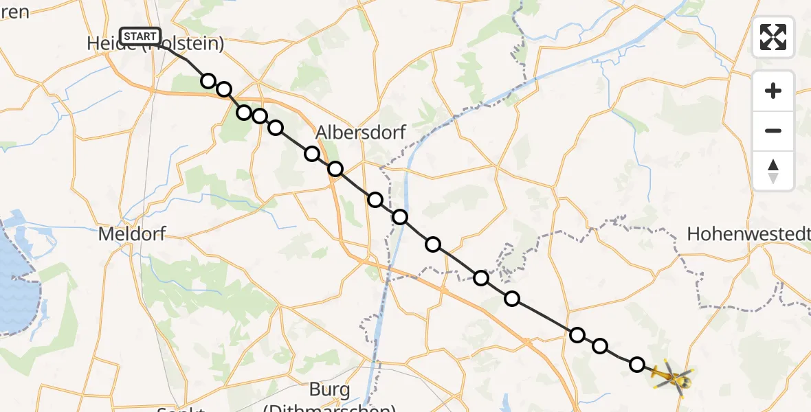Flugroute Rettungshubschrauber Heide - Drage, 16 März 2026, 17:25