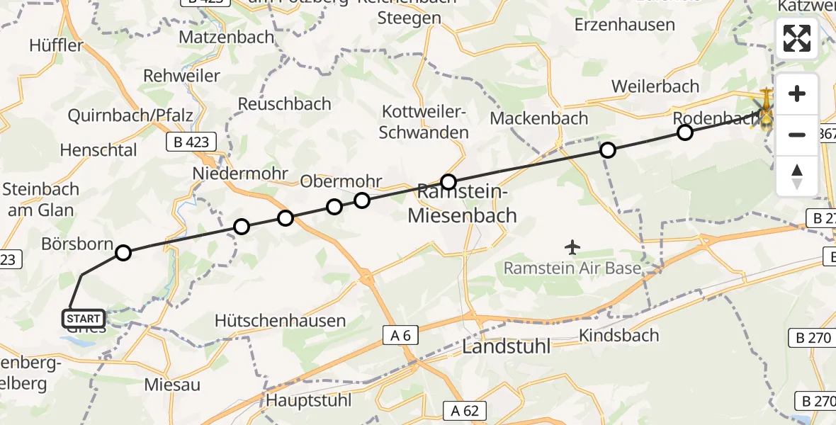 Routekaart van de vlucht: Rettungshubschrauber nach Rodenbach, Unterer Tränkwald