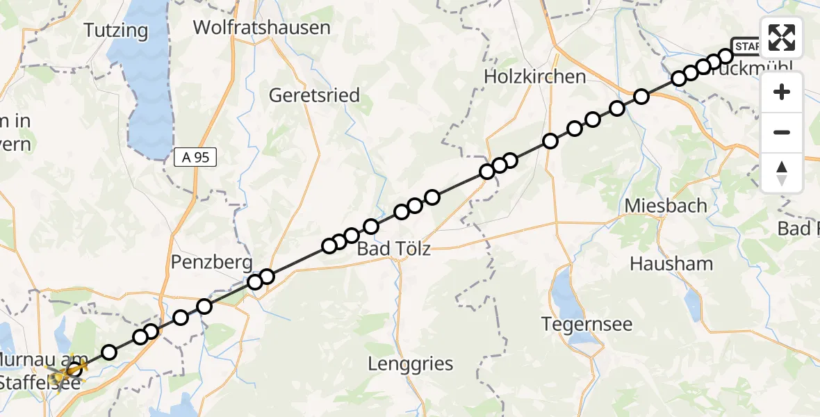 Flugroute Ambulanzhubschrauber Kirchdorf am Haunpold - Hagen, 16 März 2026, 17:45