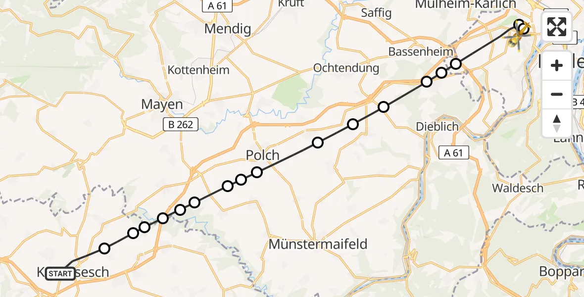 Flugroute Rettungshubschrauber Kaisersesch - Koblenz, 16 März 2026, 18:14
