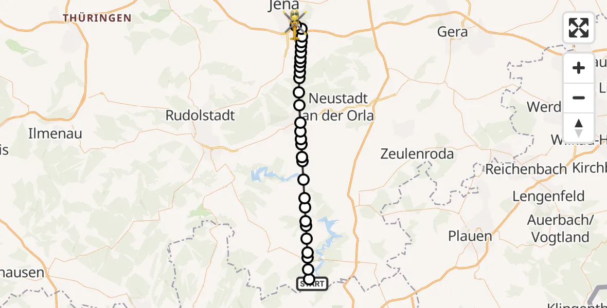 Routekaart van de vlucht: Ambulanzhubschrauber nach Jena University Hospital
