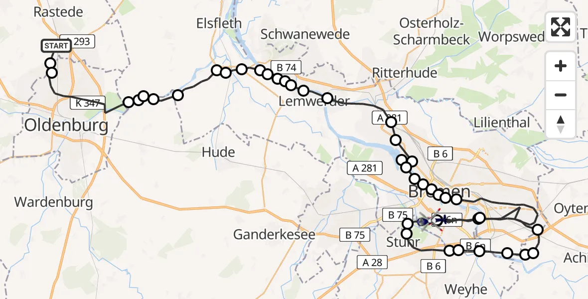 Flugroute Polizeihubschrauber Neusüdende - Bremen Airport, 16 März 2026, 18:41
