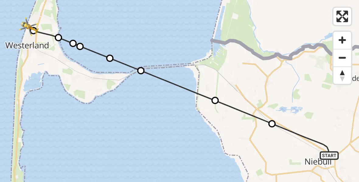 Flugroute Rettungshubschrauber Niebüll - Westerland, 16 März 2026, 18:58