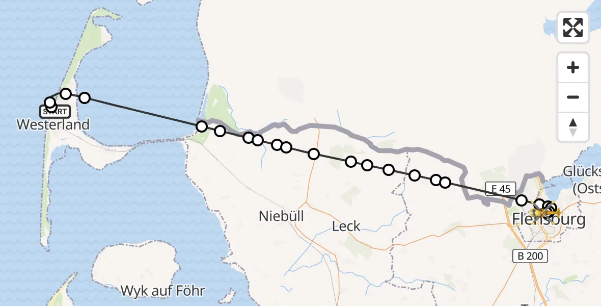 Flugroute Rettungshubschrauber Westerland - Neustadt, 16 März 2026, 19:38