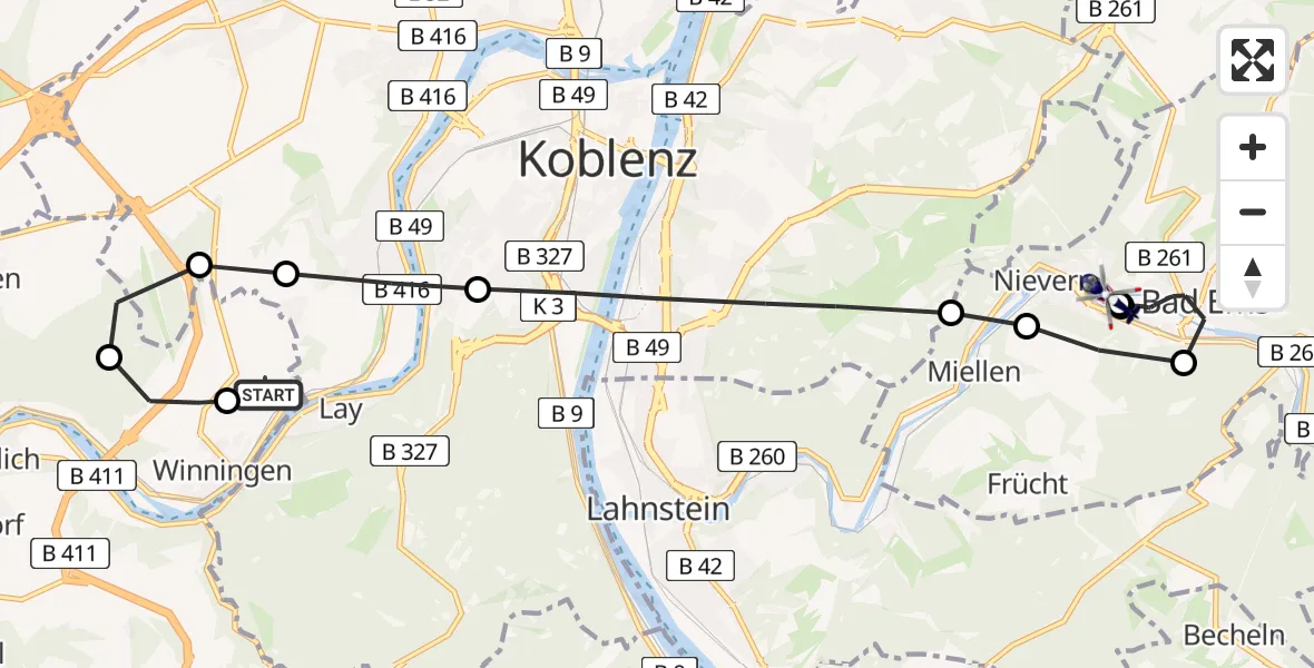 Routekaart van de vlucht: Polizeihubschrauber nach Fachbach, Furtweg