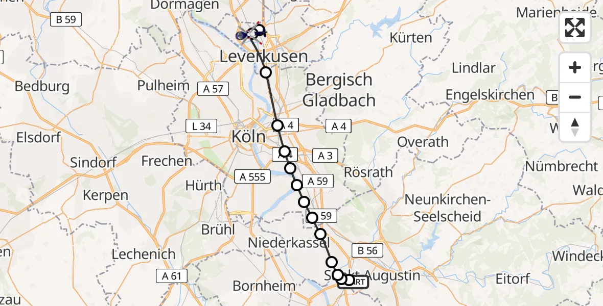 Flugroute Polizeihubschrauber Sankt Augustin - Stadtbezirk I, 16 März 2026, 20:38