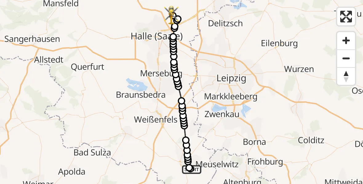 Routekaart van de vlucht: Ambulanzhubschrauber nach Halle-Oppin Airfield