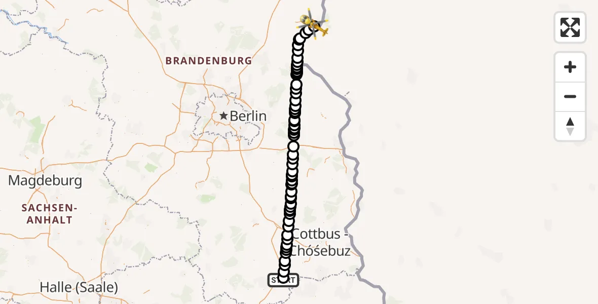 Flugroute Ambulanzhubschrauber ADAC Air Rescue Station Senftenberg Heliport - Schwedt/Oder, 17 März 2026, 01:50