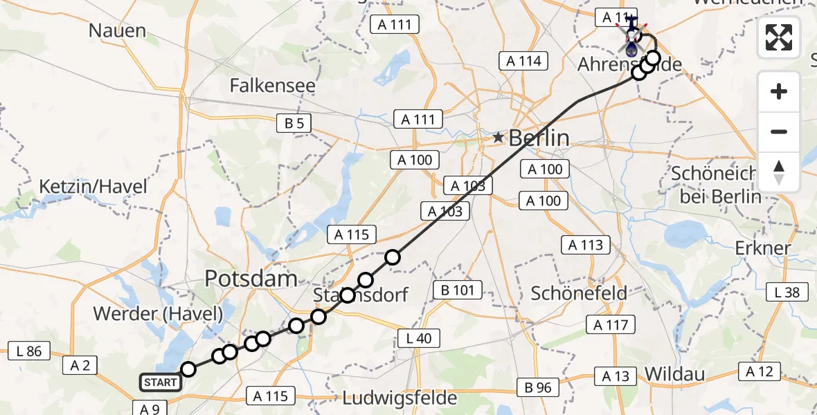 Flugroute Polizeihubschrauber Ferch - Ahrensfelde Heliport, 17 März 2026, 02:53
