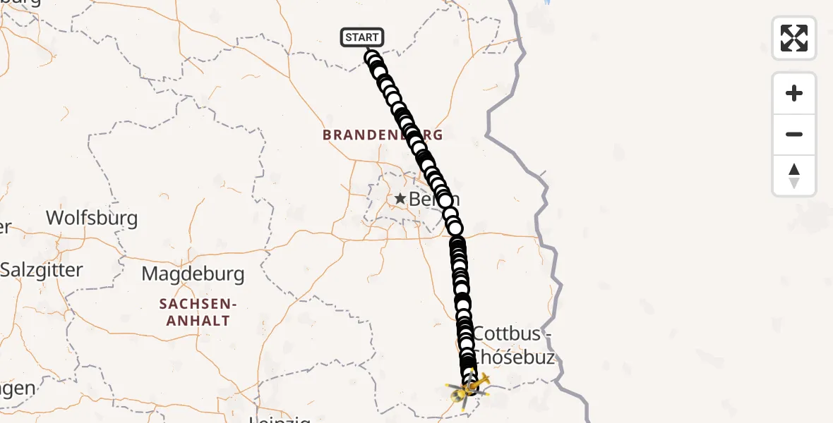 Routekaart van de vlucht: Ambulanzhubschrauber nach ADAC Air Rescue Station Senftenberg Heliport