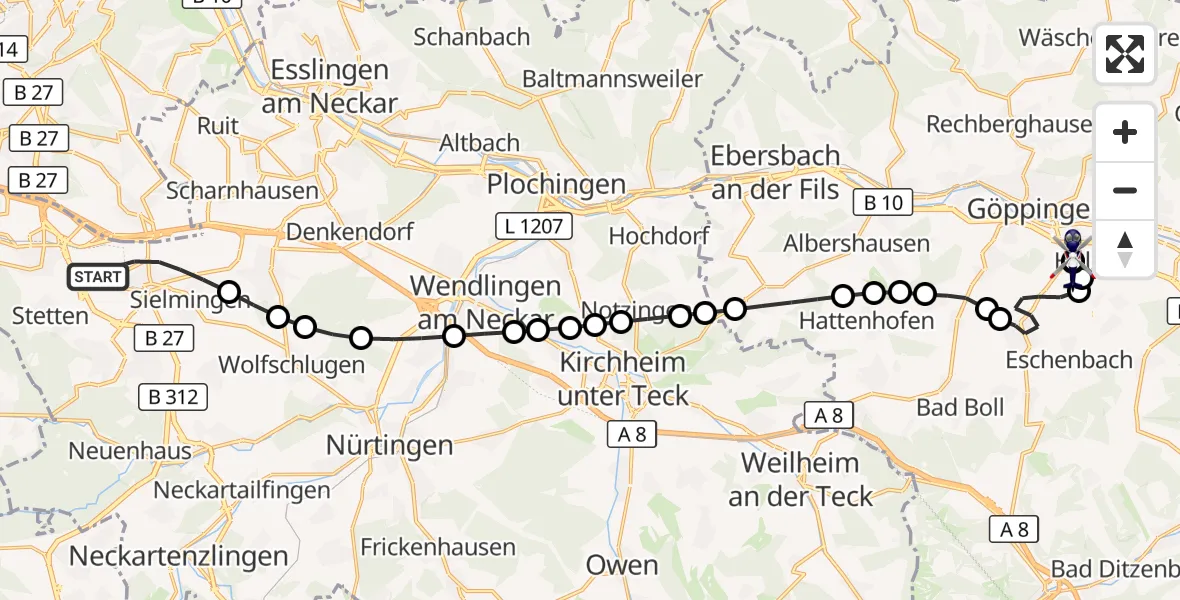 Flugroute Polizeihubschrauber Stuttgart Airport - Holzheim, 17 März 2026, 06:05