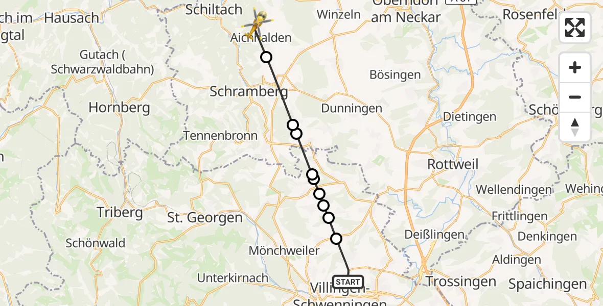 Routekaart van de vlucht: Rettungshubschrauber nach Aichhalden
