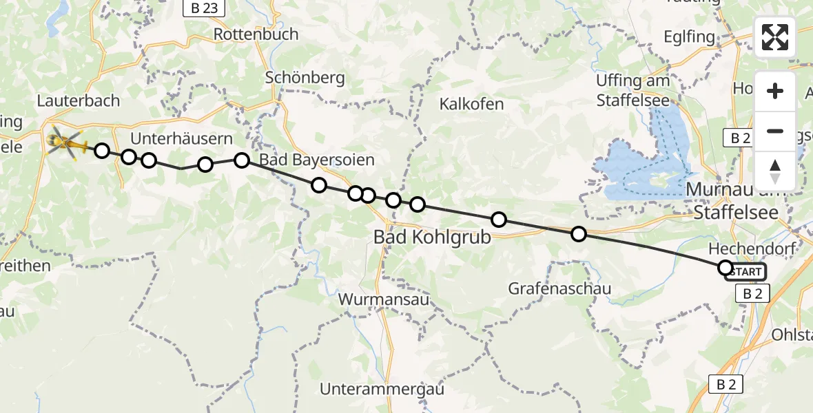 Routekaart van de vlucht: Rettungshubschrauber nach Steingaden
