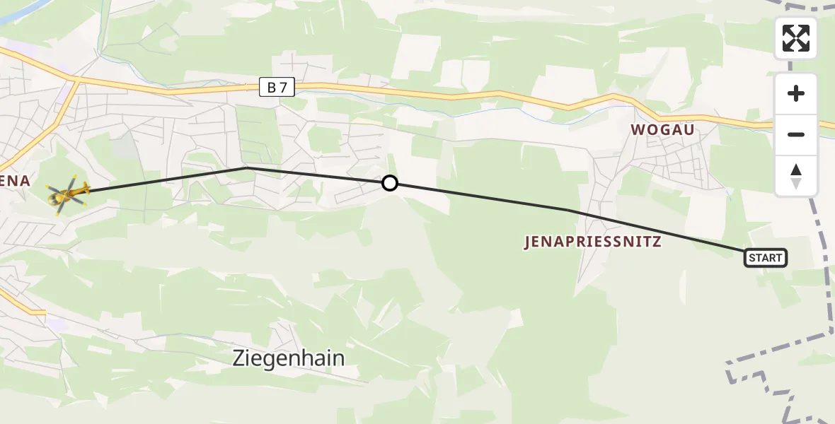 Flugroute Rettungshubschrauber Jena - Wenigenjena, 17 März 2026, 07:02