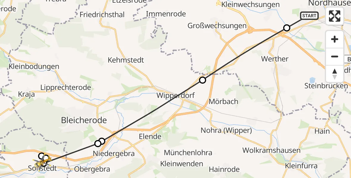 Flugroute Rettungshubschrauber Nordhausen - Wülfingerode, 17 März 2026, 07:06