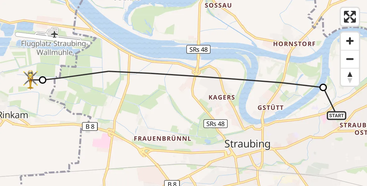 Flugroute Rettungshubschrauber Sankt Elisabeth Hospital Straubing - Rinkam, 17 März 2026, 07:10