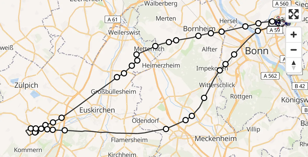 Flugroute Polizeihubschrauber Meindorf - Sankt Augustin, 17 März 2026, 07:21