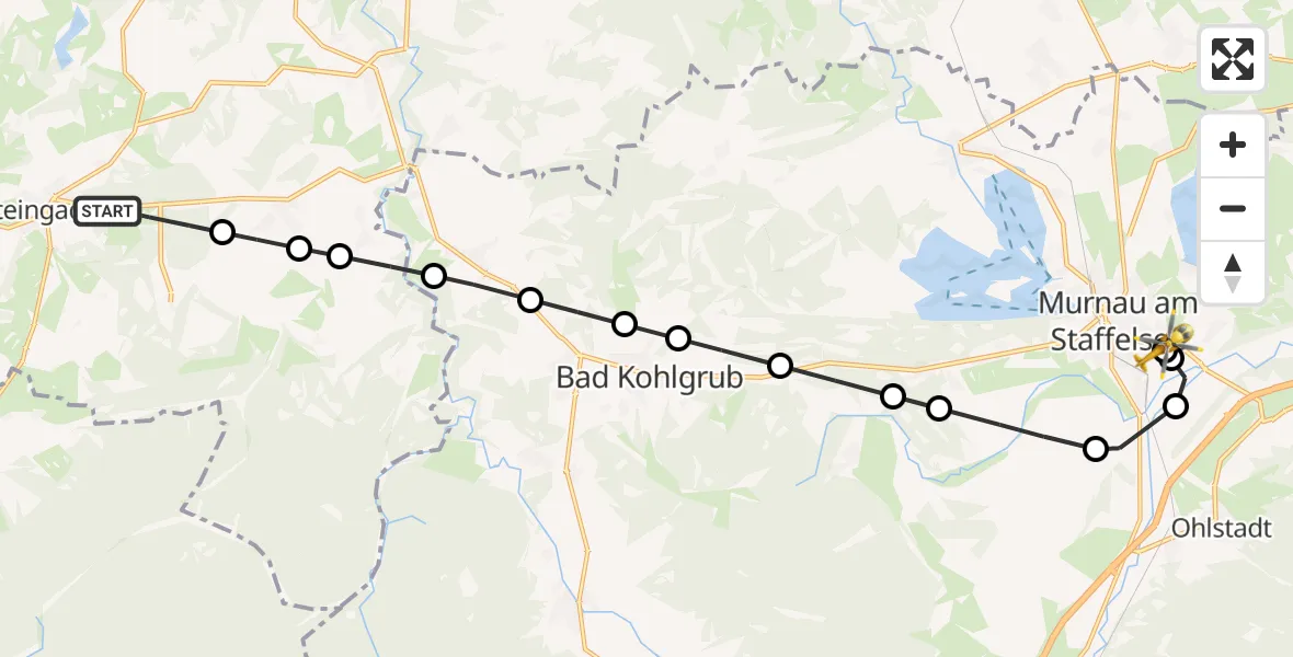Flugroute Rettungshubschrauber Lauterbach - Murnau Accident Hospital, 17 März 2026, 07:24