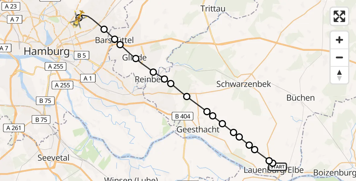 Routekaart van de vlucht: Rettungshubschrauber nach Hamburg Military Hospital