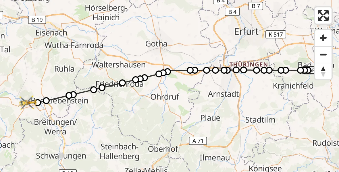 Routekaart van de vlucht: Ambulanzhubschrauber nach Bad Salzungen, Markt
