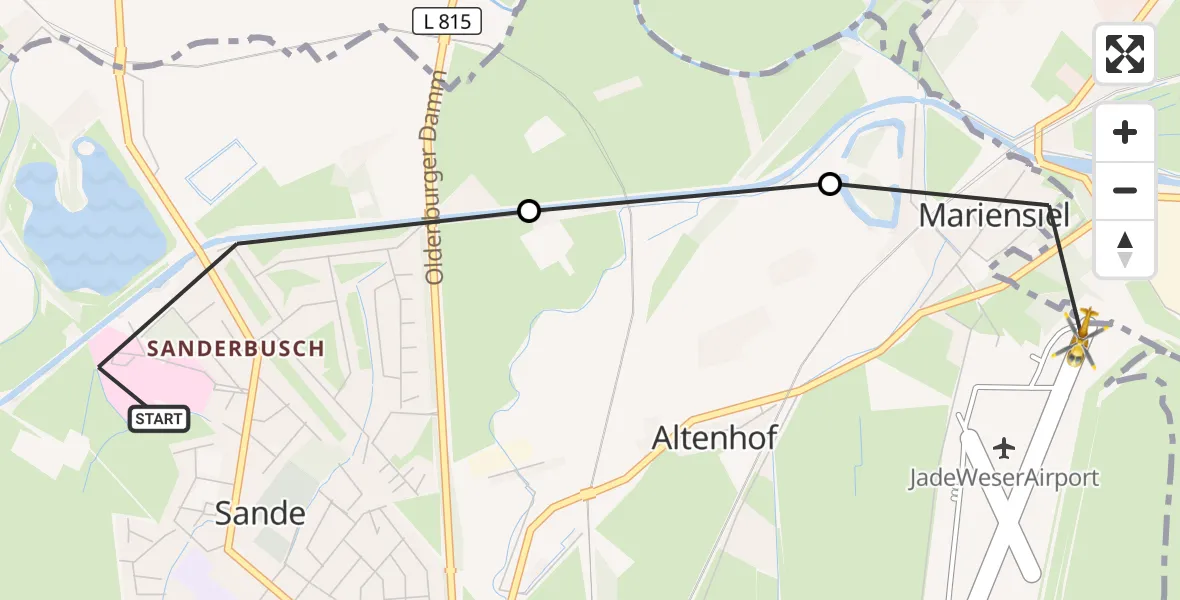 Flugroute Rettungshubschrauber Sande - Wilhelmshaven, 17 März 2026, 07:31