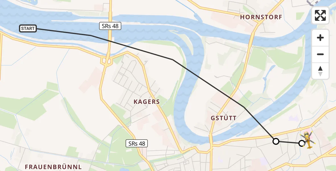 Flugroute Rettungshubschrauber Straubing - Sankt Elisabeth Hospital Straubing, 17 März 2026, 07:37
