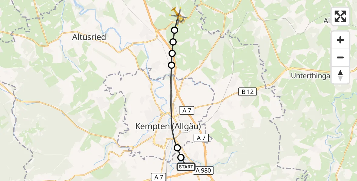Flugroute Rettungshubschrauber Kempten-Durach Airfield - Probstried, 17 März 2026, 07:38