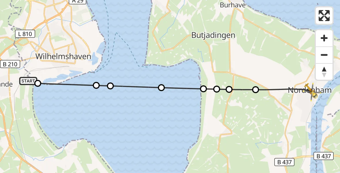 Flugroute Rettungshubschrauber JadeWeser Airport - Nordenham, 17 März 2026, 07:40