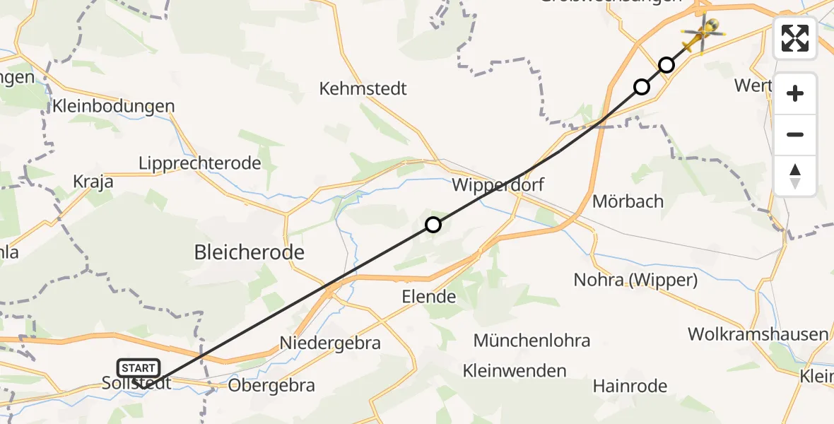 Flugroute Rettungshubschrauber Wülfingerode - Werther, 17 März 2026, 07:42