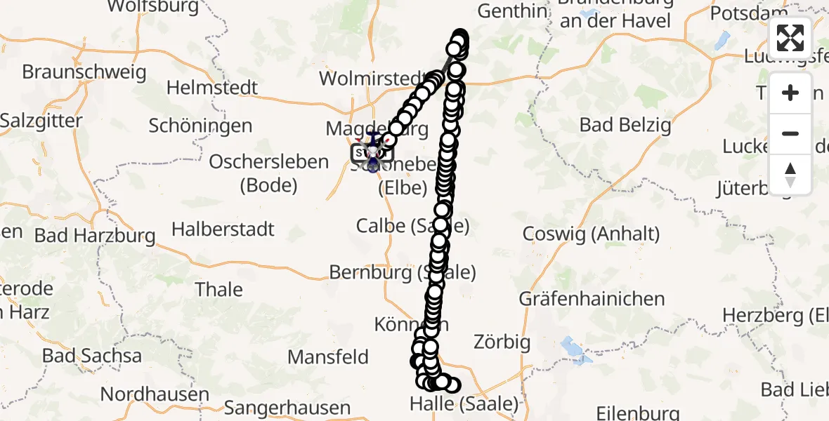Flugroute Polizeihubschrauber Magdeburg City Airfield - Magdeburg, 17 März 2026, 07:52