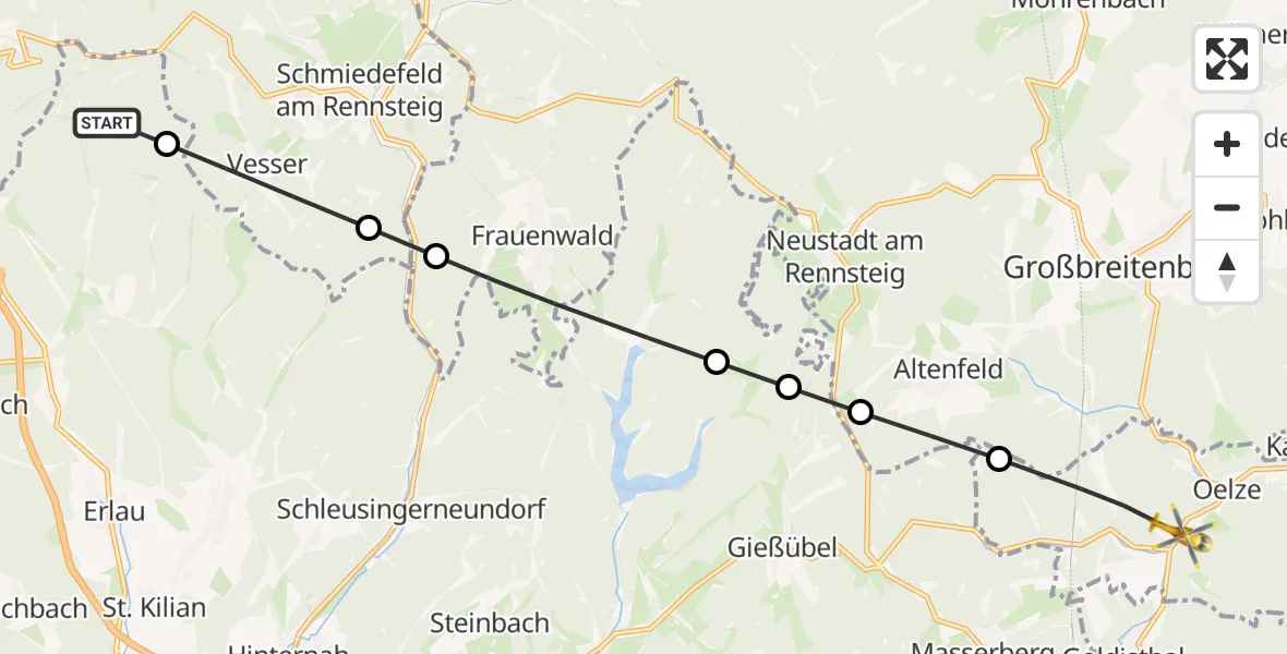 Flugroute Rettungshubschrauber St. Kilian - Oelze, 17 März 2026, 07:53