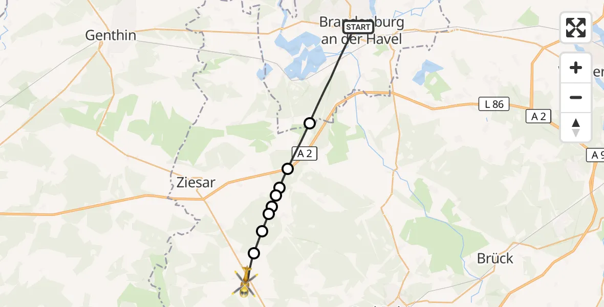 Flugroute Rettungshubschrauber Brandenburg an der Havel - Görzeke, 17 März 2026, 08:03